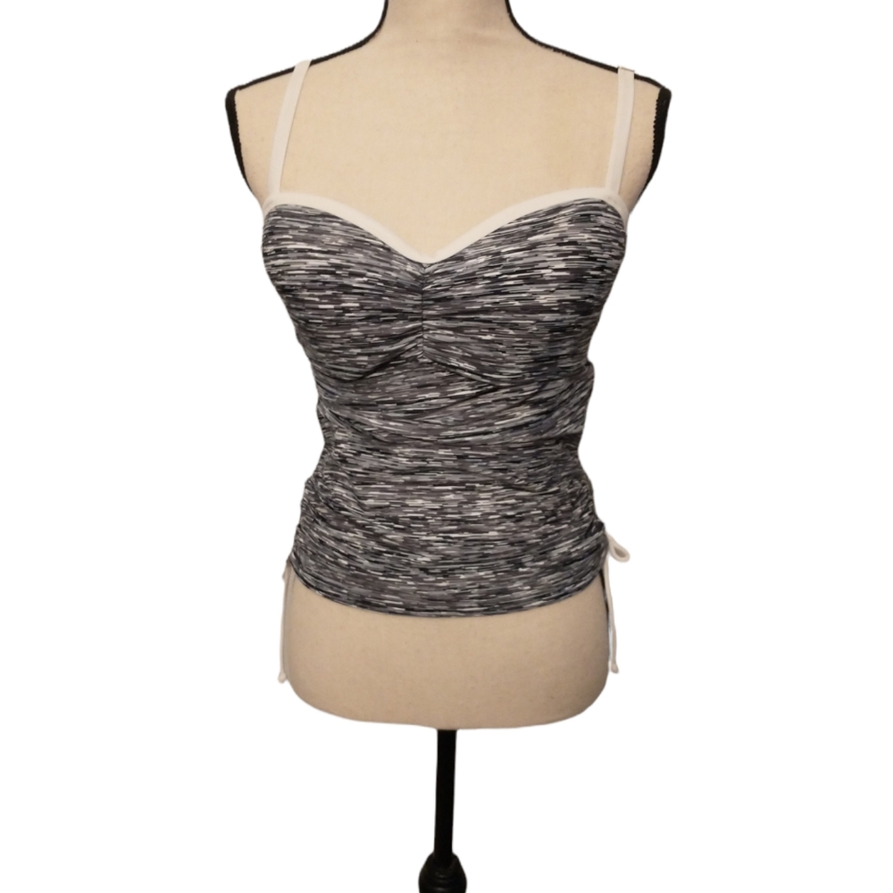 Vintage Black/White Swim Top Built in Bra Medium